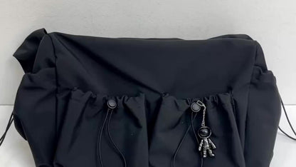 Drawstring Detail Crossbody Bag, Large Capacity Shoulder Bag, Fashion Zipper Bag With Bag Charm