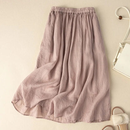 Elastic Waist Literary Retro Cotton And Linen Skirt With Crotch Cover