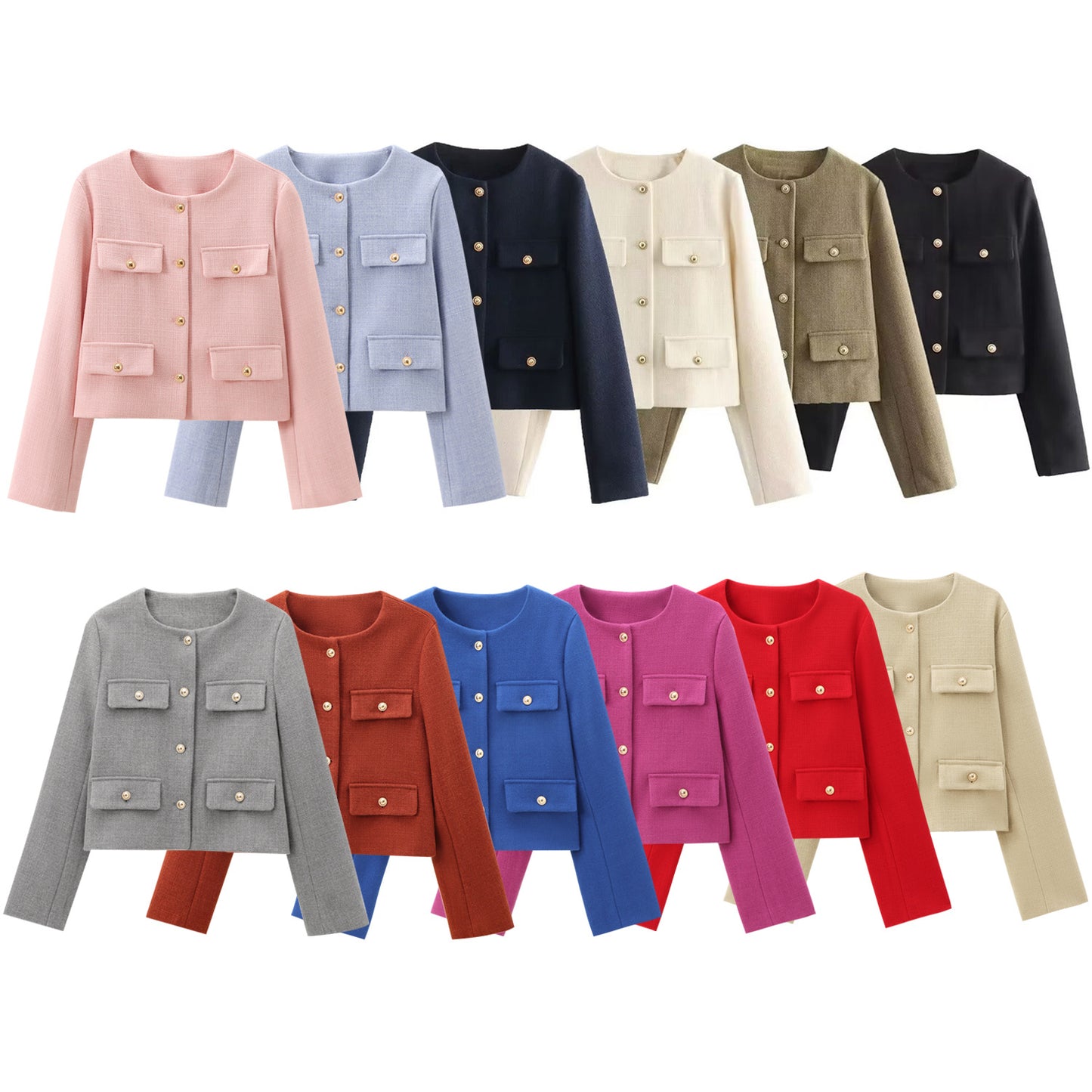 Multi-color Round Neck Casual Short Little Fragrance Style Blazer