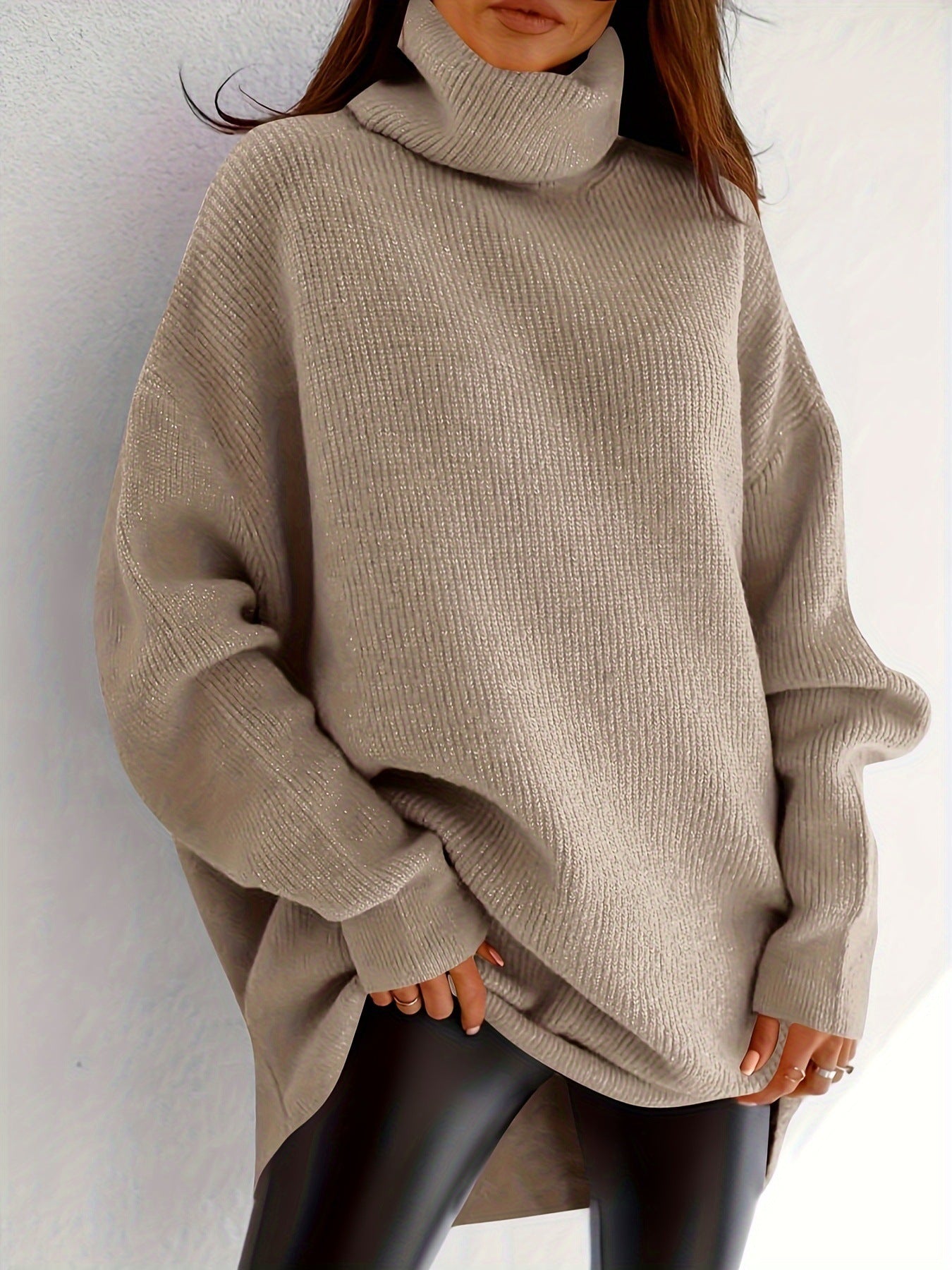 Women's Cozy Oversized Turtleneck Sweater Batwing Chunky
