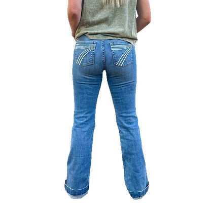 Slim Fit Elastic Mid-waist Slightly Flared Jeans