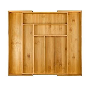 VickyHome Extendable Bamboo Cutlery Tray Kitchen Drawer Organiser 6-8 Storage Compartments