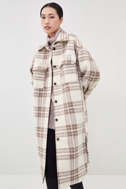 New Mid-length Loose Check Shirt Coat