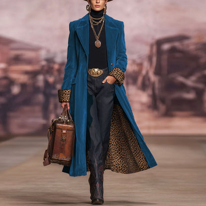 Patchwork Lace Gold Velvet Suit Long Coat Women's Wear