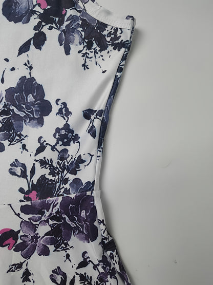 Romantic Floral Print Sleeveless Beach Dress - Flattering Squared Neck, High Waist Ruffle Hem, Perfect for Fashionable Womens Summer Wardrobe