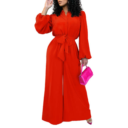 Fashion Long Sleeve Plus Size Casual Jumpsuit