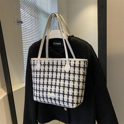 Popular One Shoulder New Simple Plaid Tote