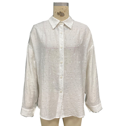 Elegant Solid-Color Crepe Loose-Fit Shirt Cardigan Women's Top