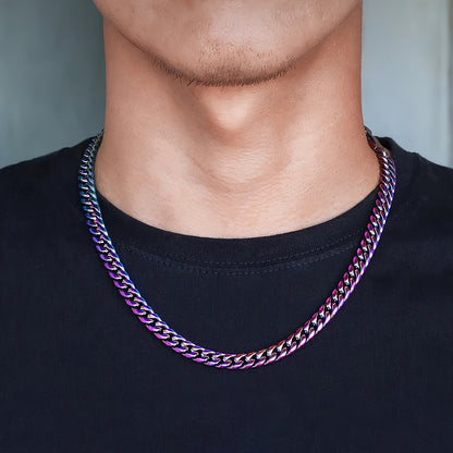 8mm Rainbow Miami Cuban Link Bracelet Necklace For Men