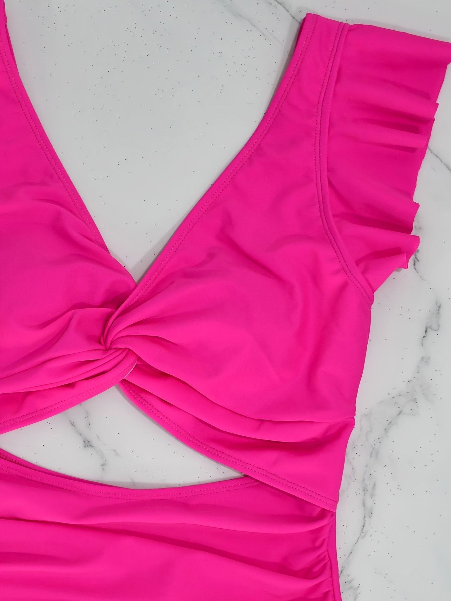 V Neck Ruched One Piece Swimsuit with Flattering Ruffle Accent - Stylish Cut Out Back Buckle Detail & High Cut Leg - Premium Womens Swimwear Bathing Suit