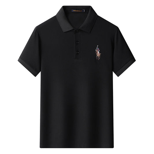 Cotton Embroidered Lapel Stretch Short-sleeved T-shirt