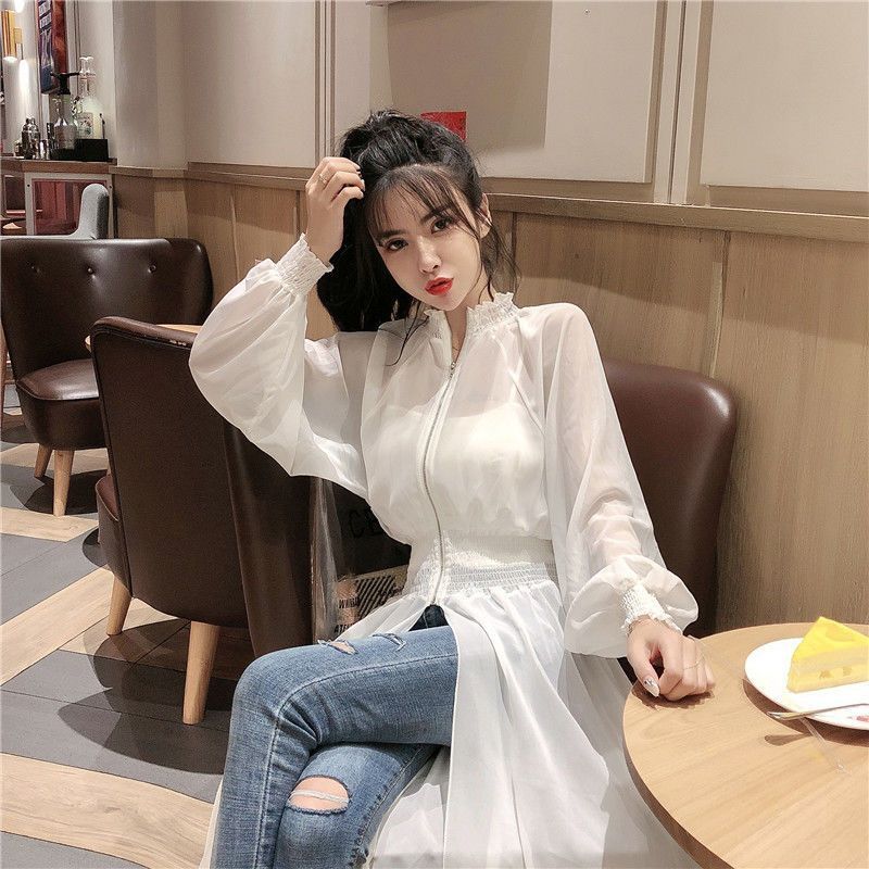 Mid-length Waist-controlled Long Sleeves Women's Coat Chiffon Dress