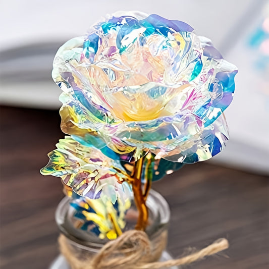 10pcs, Artificial Galaxy Roses, 24k Gold Plated Foil Colorful Rainbow Flowers, Forever Roses With Gradient Color, Ideal For Mother's Day, Valentine's Day, Thanksgiving, Girl's Birthday Party Decor, Plastic Material