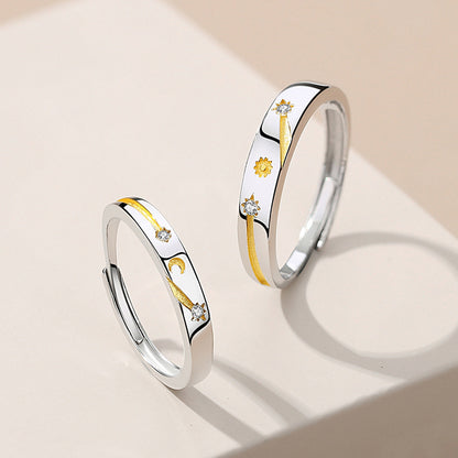 Sun Moon Stars Couple Ring 925 Silver Literary Niche Sterling Silver Ring Valentine's Day Gift
