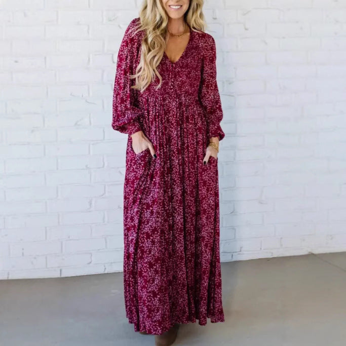 Women's V-neck Long-sleeve Waist-cinching Bodycon Dress