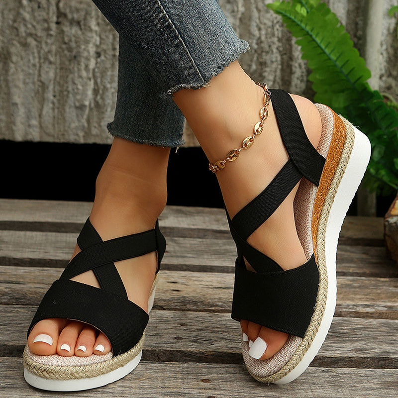 Women's Cross-Strap Platform Wedge Sandals | Summer Hemp Heel Gladiator Shoes