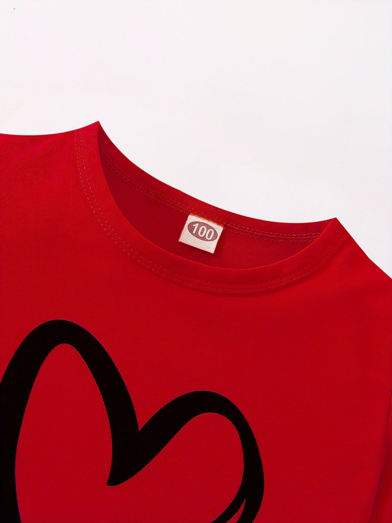 Girls' Fashion Set: Heart Print Round Neck Short Sleeve T-Shirt & Sweatpants 2pcs Casual Cotton Outfit, Perfect for Outdoor