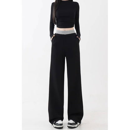 Women's AutumnWinter Fleece-Lined Loose Effortless-Style Sweatpants With A Slimming Effect For Pear-Shaped Figures