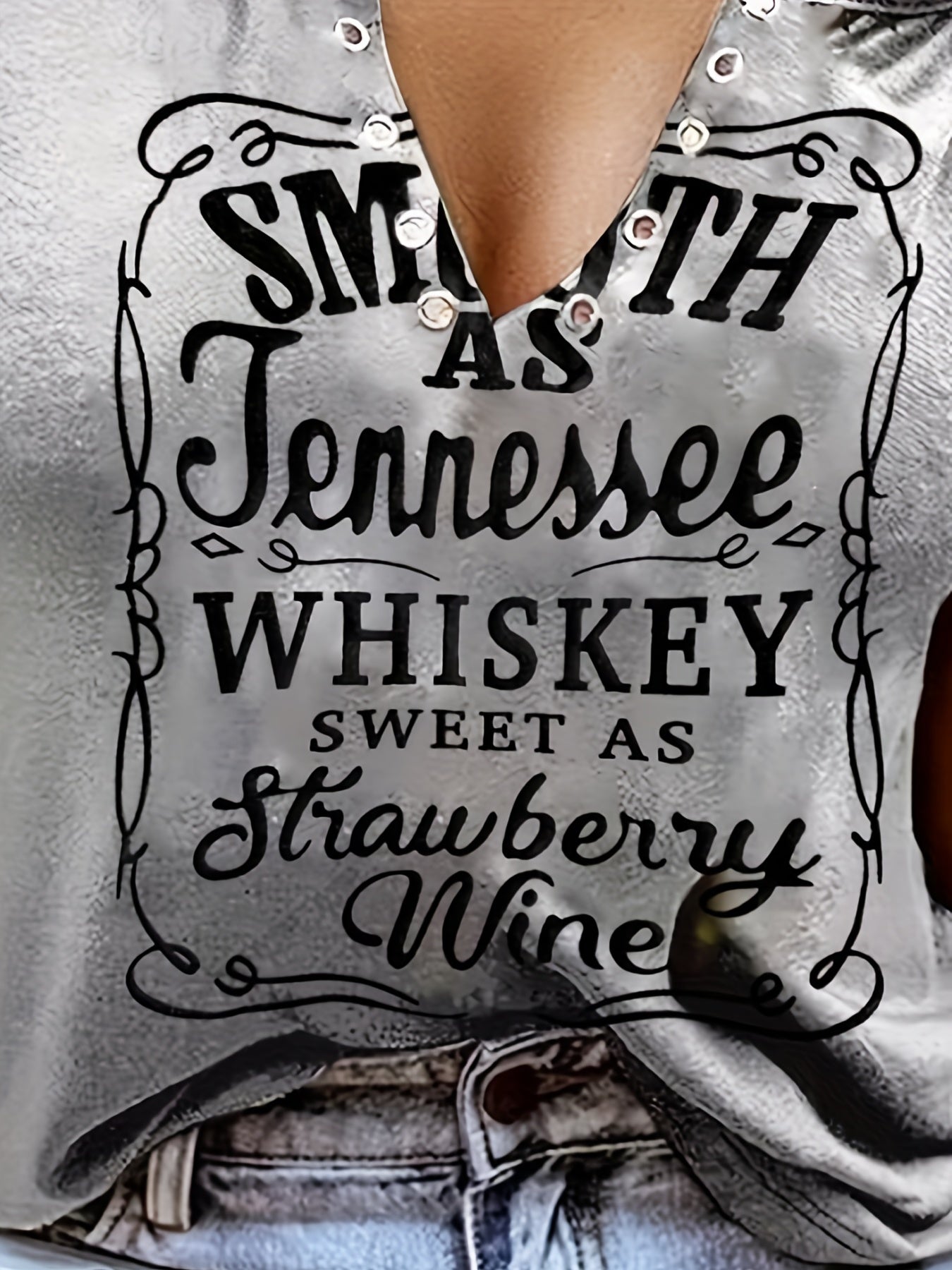 Smooth As Tennessee Whiskey Sweet As Strawberry Wine Women's Tank Top - Soft Pink Sleeveless V-Neck Casual Shirt with Bold Letter Print, Thick Strap Country Music Style, Machine Washable All-Season Wear, Festive Concert Attir