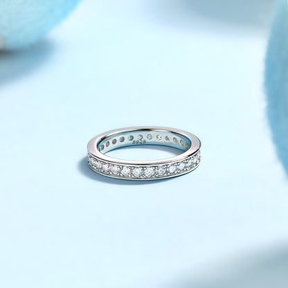 Trajectory - Set With Top-quality Moissanite S925 Silver And Platinum-plated Diamond Wedding Ring, The Ring Can Be Tested With A Diamond Pen In Gold And Rose Gold
