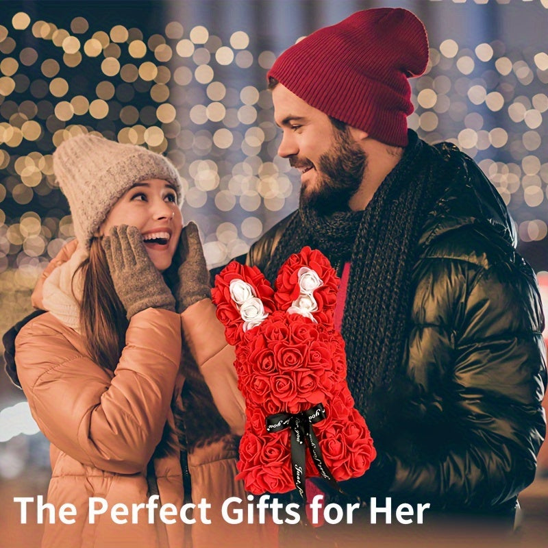 Eternal Flower Confession Rabbit - Artificial Rose Bouquet Gift Box, PE Simulation Roses for Valentine's Day, Christmas, Mother's Day, Hanukkah, Juneteenth - Romantic Plastic Floral Arrangement for Wife, Girlfriend, Proposal,