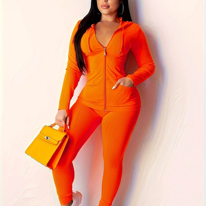 Premium Women's Two-Piece Tracksuit Set - Hooded Sweatsuit with Pockets | Fall Winter Activewear