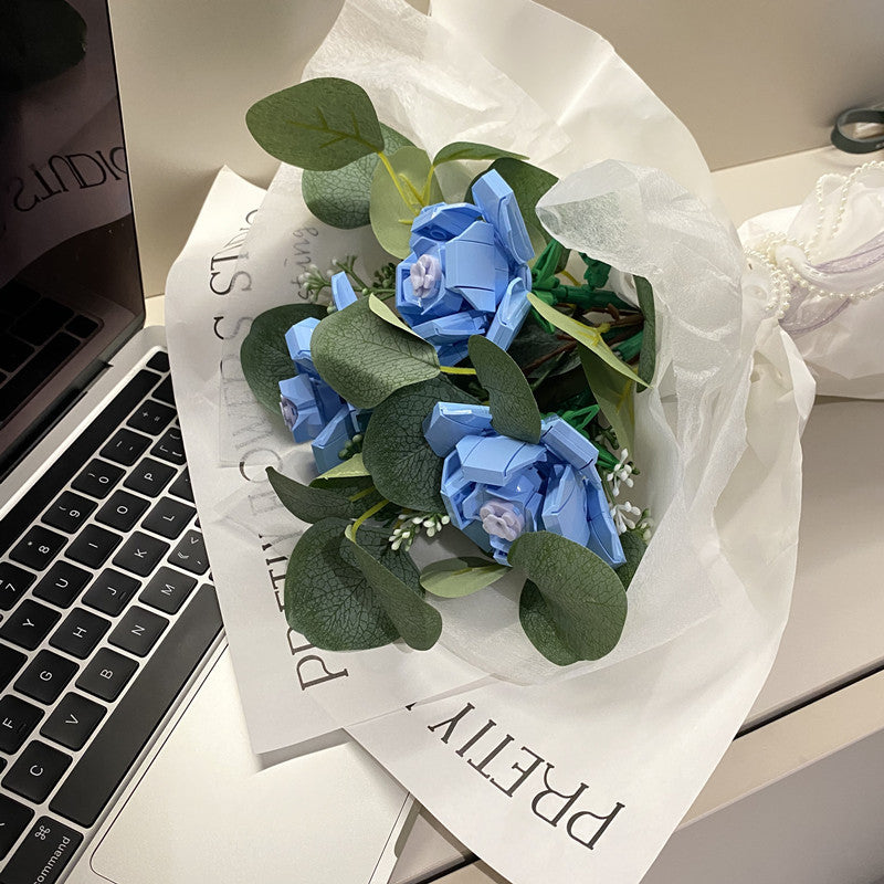 Assembled Building Blocks Flower Rose Holding Valentine's Day Gift