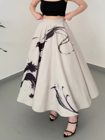 Vintage Three-layer Tulle Print Skirt