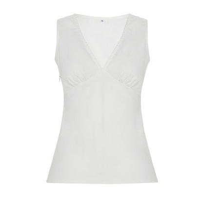 Deep V-neck Strap Pleated Bust Vest Spicy Girl-style Vintage Versatile Figure-hugging Top