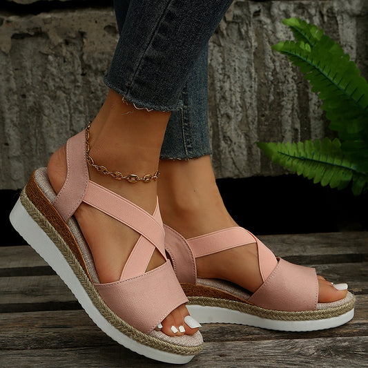 Women's Cross-Strap Platform Wedge Sandals | Summer Hemp Heel Gladiator Shoes