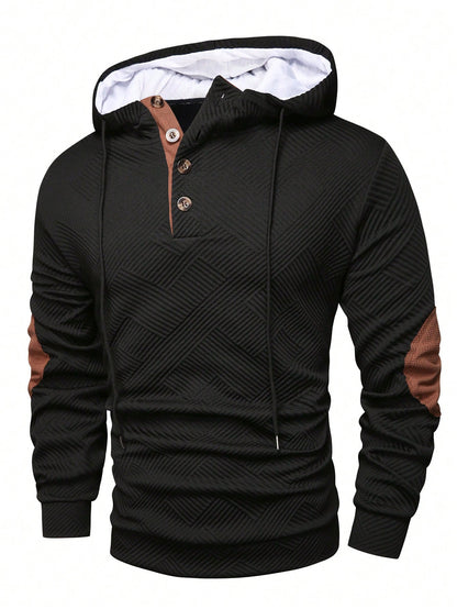 Premium Men's Jacquard Hooded Sweater - Casual Pullover Hoodie for Sports & Leisure