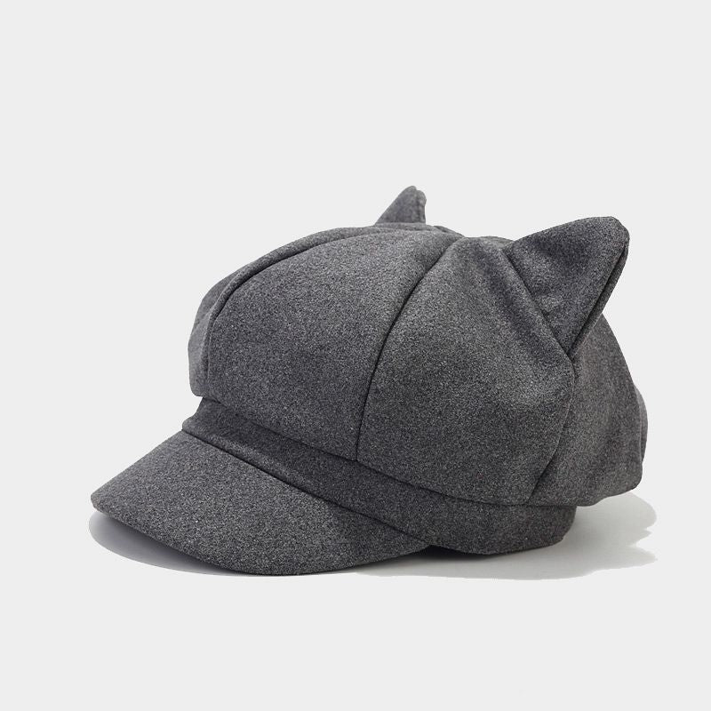 Retro Woolen Peaked Cap Women's Solid Color Painter Cap Tide