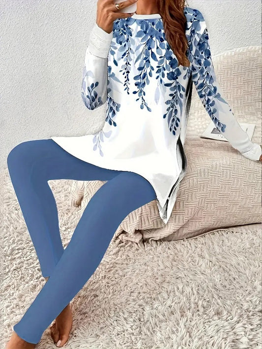 Garden Collar Long Sleeve Leggings Print