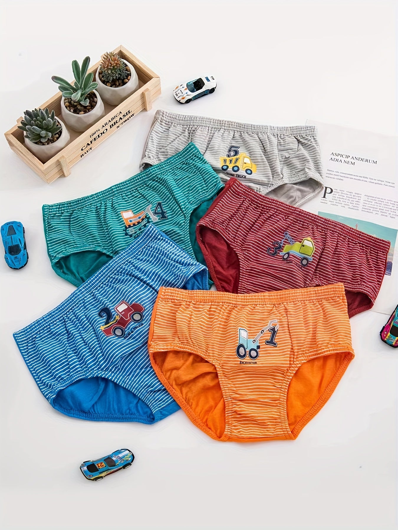 5pcs Boys Dinosaur Paradise Print Boxer Briefs Soft Cotton Comfortable Underwear