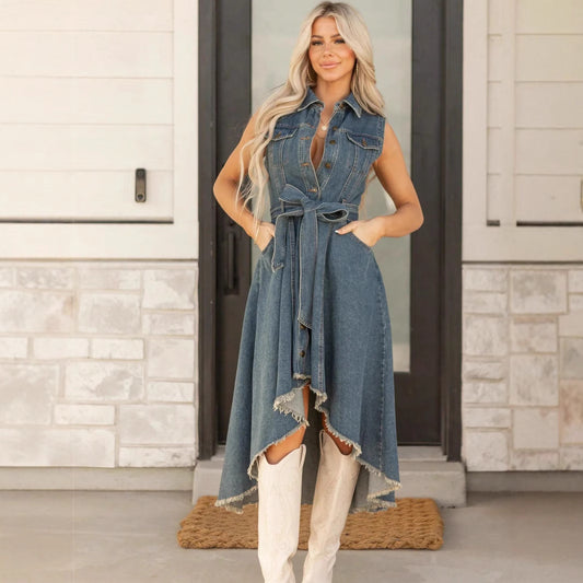 Sleeveless Irregular With Personality Raw Edge Dress