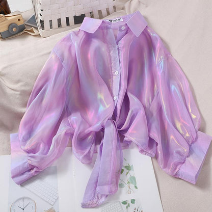 Fashionable Glossy Purple Cardigan Sun-protective Garment