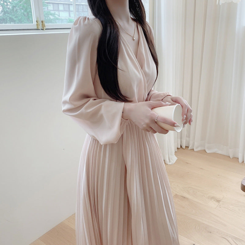 Mid Length Long Sleeve Pleated Dress