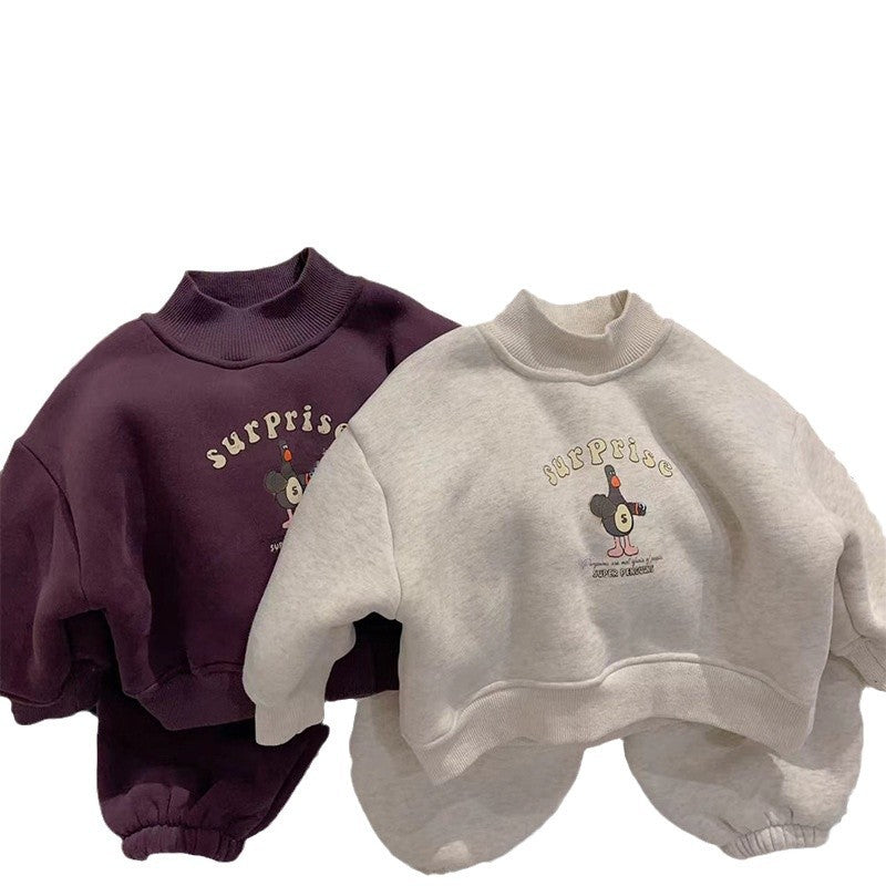 Winter Children's Fleece-Lined Warm Hoodie Set