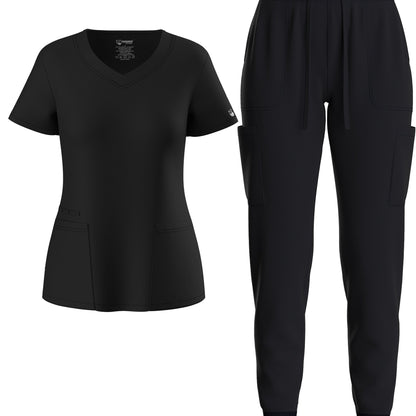 Premium Medical Scrubs Set - V-Neck Top & Drawstring Pants | Professional Healthcare Uniform for Women