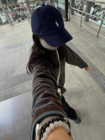 Korean Retro Striped Shoulder Long Sleeves