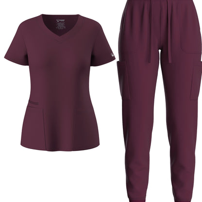 Premium Medical Scrubs Set - V-Neck Top & Drawstring Pants | Professional Healthcare Uniform for Women