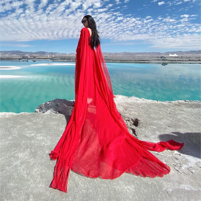 Silk Fairy Temperament Seaside Vacation Beach Dress Red