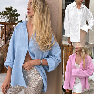 Women's Solid Color Casual Long Sleeves Cardigan Coat Blouse