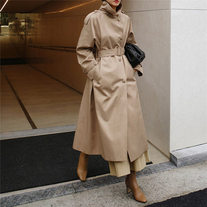 Women's Solid Color Spring And Autumn Korean Style Simple Mid-length Trench Coat