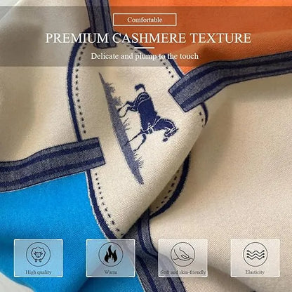 Winter Scarf Cashmere Shawl Women Color Blocked Horse Pattern Reversible Scarf With Tassel Pashmina Shawls And Wraps