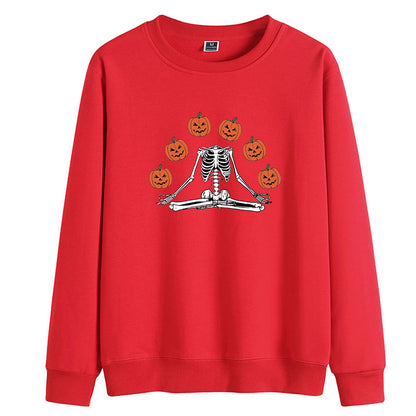 Female Wansheng Pumpkin Skull Printed Crew Neck Sweatshirt