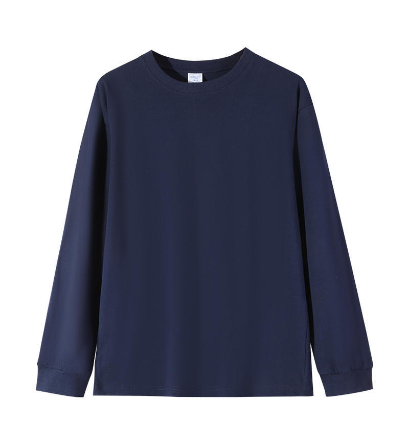 Solid-color Heavyweight Pure Cotton Crew-neck Long-sleeve T-shirt For Women