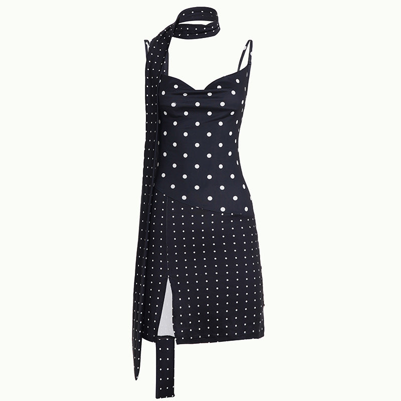 Strap Spicy Girl Style Figure-hugging Neck Scarf Dress