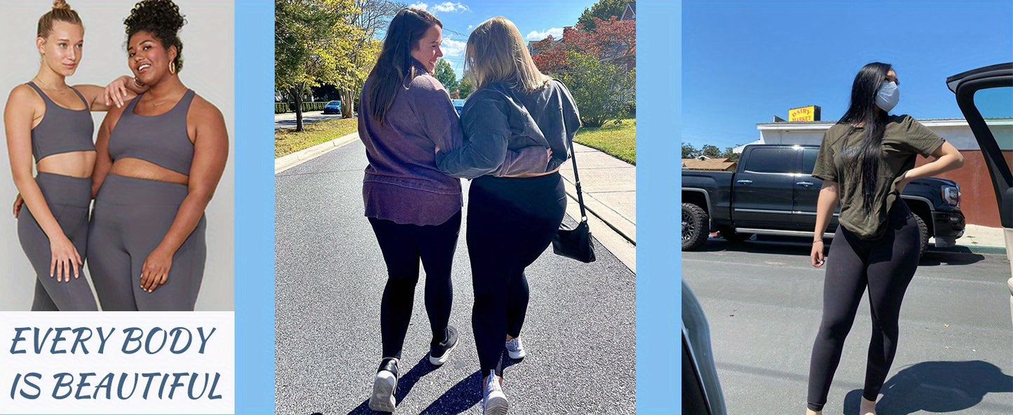 Plus Size High Waist Solid Color Stretchy Leggings, Women's Plus High Stretch Yoga Leggings, Sports Pants Spring/Autumn