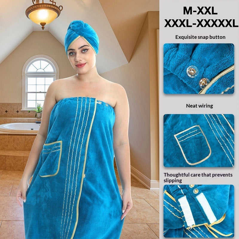 Plus-size Bath Skirt Coral Fleece Bathrobe And Bath Cap Set